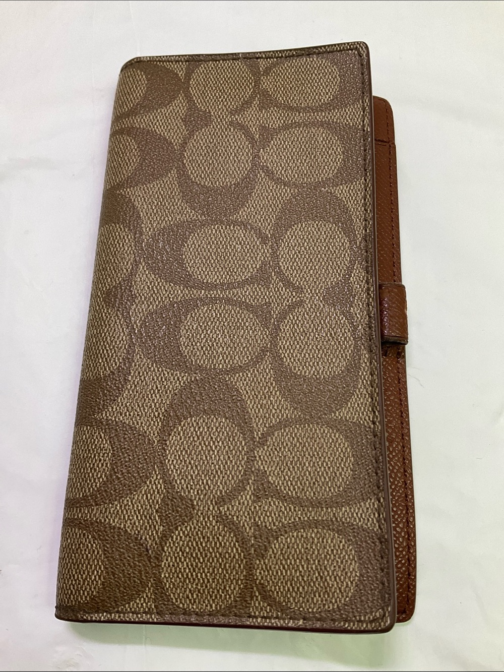 Coach Y2K Brown Signature Canvas Leather Checkbook Wallet
